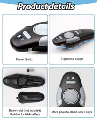 Presentation Clicker Pointer incl batteryWireless 328FT Presenter Remote USB PPT Clicker 2.4GHz Pointer Teacher Accessories for PowerPoint Slide Advancer for Keynote/PPT/Mac/PC/Classrooms Back to school Black