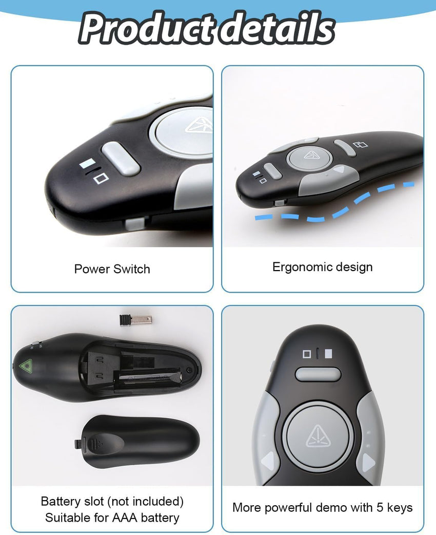 Presentation Clicker Pointer incl batteryWireless 328FT Presenter Remote USB PPT Clicker 2.4GHz Pointer Teacher Accessories for PowerPoint Slide Advancer for Keynote/PPT/Mac/PC/Classrooms Back to school Black