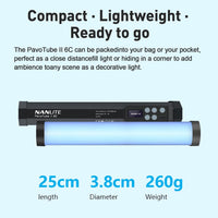 Nanlite PavoTube II 6C LED RGB Tube 2700K-7500K Ultra-Wide Colour Temperature Wireless Control Portable