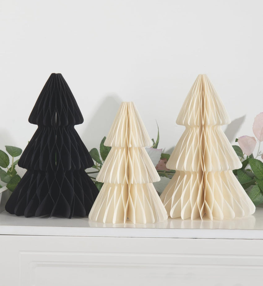 GISELA D Paper Honeycomb Christmas Trees Set of 4 Reusable Table Decorations â Black and White