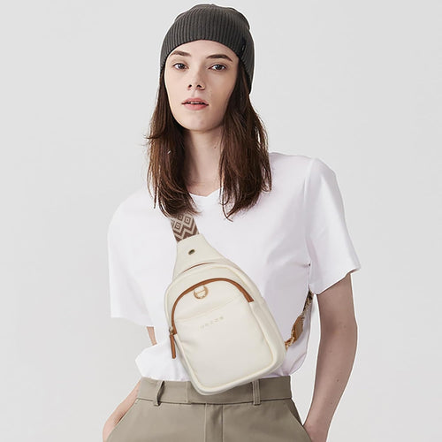OSOCE Crossbody Bag for Women PU Sling Belt Bag Small Shoulder Chest Bag Purses with Adjustable Guitar Strap Phone Cable Hole Fanny Pack Cross Body Bags with for Ladies Travel Shopping.
