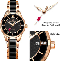 Ladies Ceramic Watch Diamond Accents Water Resistant Small Wrist White
