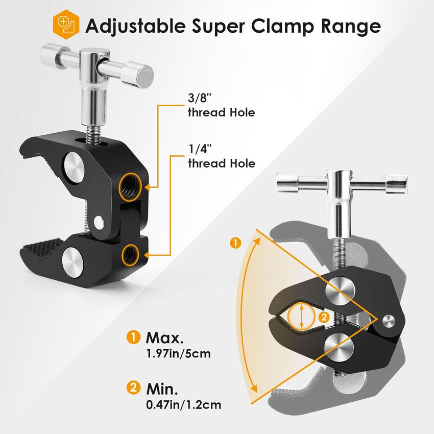 TARION Magic Arm with Super Clamp - Upgraded 11inch/28cm Flexible Camera Articulating Friction Arm Mount & Adjustable Crab Clamp with 1/4" 3/8" Thread Screw for LCD Monitor LED Lights Action Camera