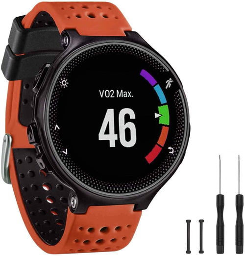 TopPerfekt Band Compatible with Garmin Forerunner 235, Soft Silicone Replacement Watch Band Strap Wristband for 220/230/235/620/630/735XT/235 Lite Smart Watch for Women Men (Orange-Black)