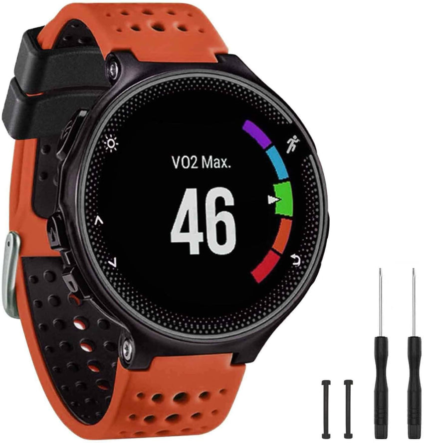 TopPerfekt Band Compatible with Garmin Forerunner 235, Soft Silicone Replacement Watch Band Strap Wristband for 220/230/235/620/630/735XT/235 Lite Smart Watch for Women Men (Orange-Black)