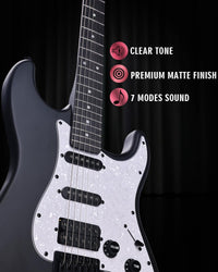 Full-Size 4/4 Electric Guitar HSS Pickup Starter Pack with 12 Accessories â Matte Black 39in
