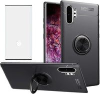 Phone Case for Samsung Galaxy Note 10 pro and Tempered Glass Screen Protector Cover With Stand Ring Holder Kickstand Accessories Heavy Duty Rugged Protective Shockproof Hard Bumper Black