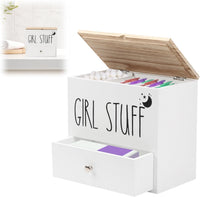 Tampon & Sanitary Pad Storage Box Wooden Organizer with Drawer & Lid â White