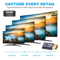 NFHK HDMI Male to HDMI 2.1 Female Flat Horizontal 90 Degree Right Angled UHD Extension Adapter Support 8K 60hz HDTV