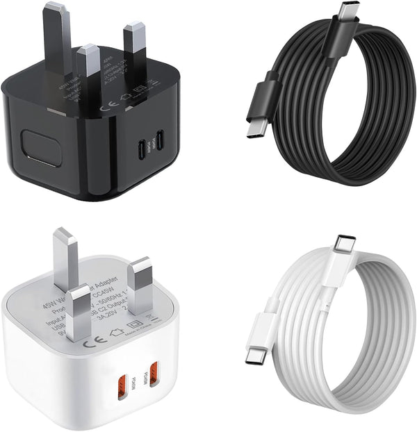 2Pack 45W Super Fast Charger for Samsung Galaxy S26 Ultra/S25 Plus/S23 Ultra/S24 FE A57 A37 A56 5G A36 A54 A55 A25 A17 A53 A35 Z Fold 5 6 7 8 Dual USB C Charging Plug Phone Adaptor and USBC Cable
