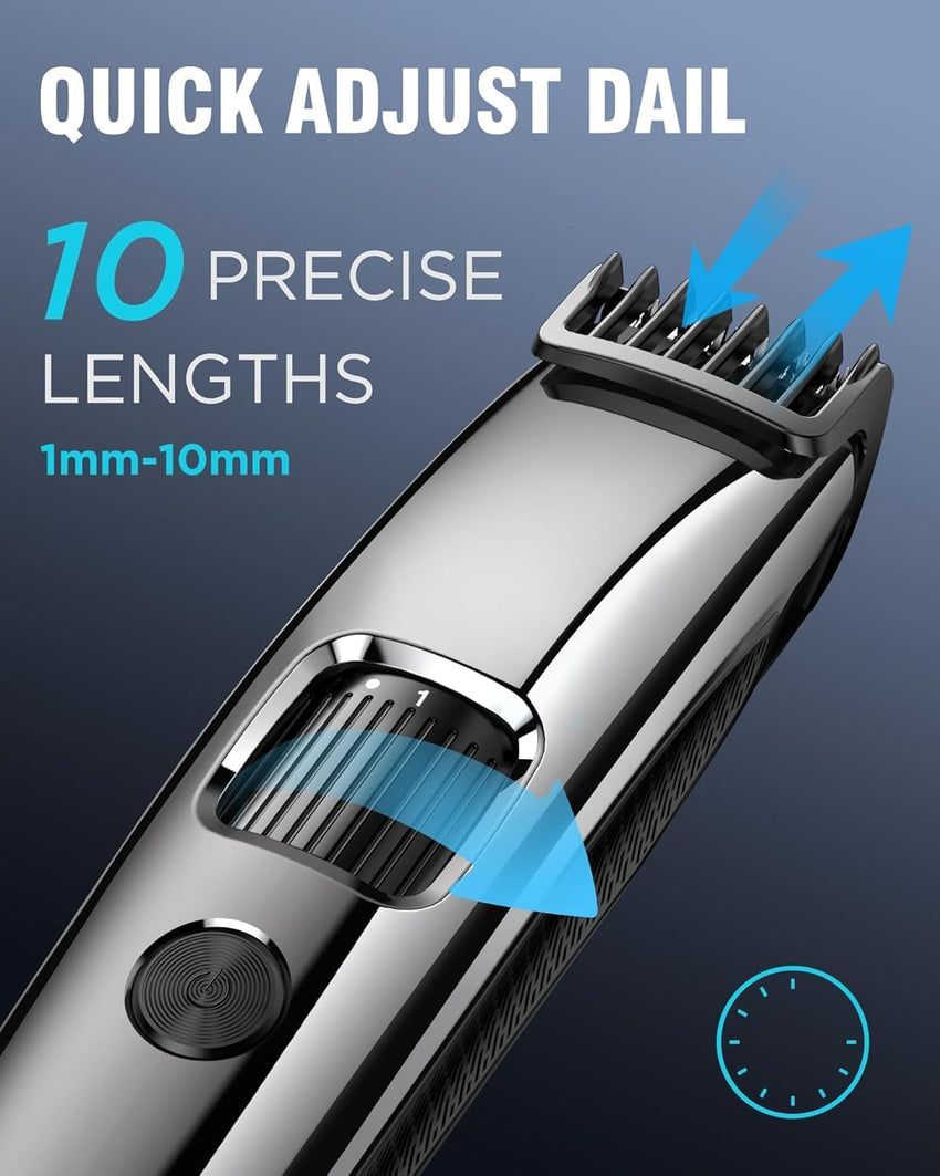 Beard Trimmer 1-10mm Zoom Wheel Cordless USB Rechargeable with Battery Indicator Silver