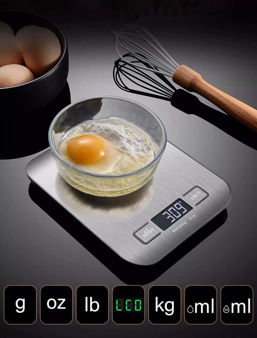 Digital Kitchen Scales 11 lb Backlit LCD Tare Touch Buttons 5 units duracell batteries