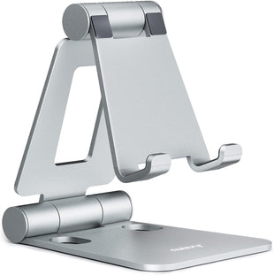Nulaxy Cell Phone Stand, Fully Foldable Adjustable Desktop Phone Holder Cradle Dock Compatible with iPhone 17 16 15 14 13 12 11 Pro Xs Max Xr X 8, HUAWEI, Galaxy, Nintendo Switch, All Phones - Silver
