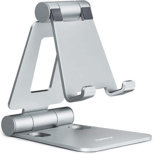 Nulaxy Cell Phone Stand, Fully Foldable Adjustable Desktop Phone Holder Cradle Dock Compatible with iPhone 17 16 15 14 13 12 11 Pro Xs Max Xr X 8, HUAWEI, Galaxy, Nintendo Switch, All Phones - Silver