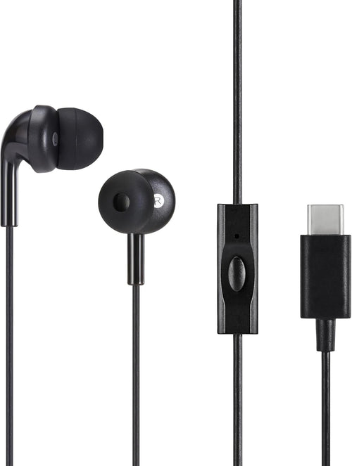 Amazon Basics Headphones, USB-C Wired Earbuds with Microphone, In-Ear, 4.2-ft Cable, S/M/L Ear Tips, Black