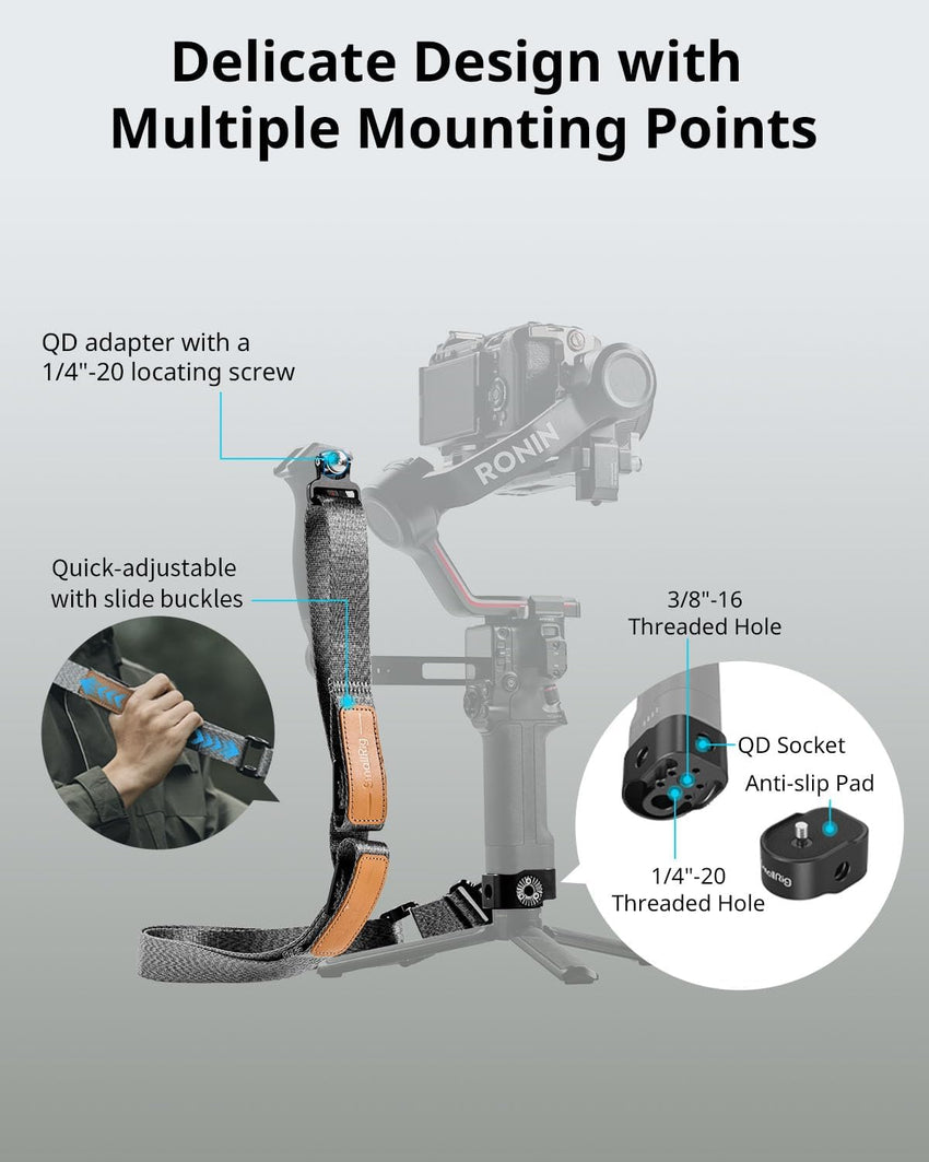 SMALLRIG RS 4 RS 3 RS 2 Weight-Reducing Shoulder Strap Compatible with Sling Handle for DJI, Gimbal Belt with QD Quick Release Buckles for DJI RS 4 Pro/RS 4/ RS 3 Pro/RS 3/ RS 2 Gimbal - 4118