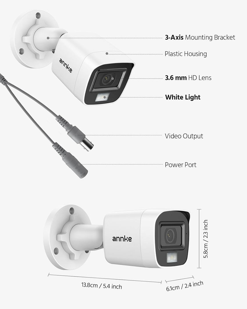 ANNKE 1080P Add-on CCTV Camera, Hi-Resolution Home Security Camera for Surveillance System, IP66 Weatherproof Indoor Outdoor, Long Distance Night Vision
