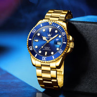 Men's Automatic Watch Big Stainless Steel Case Date Display Blue/Gold