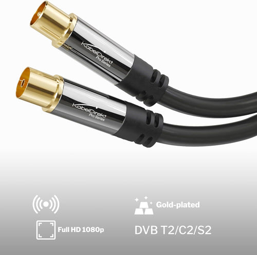 KabelDirekt 1m Coaxial Aerial/Antenna Cable (Male to Female, 75 Ohm, for TV, HDTV, radio, DVB-T2, DVB-C, DVB-S) PRO Series - Black