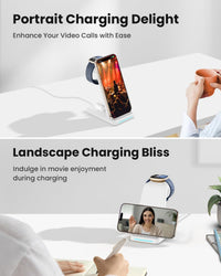 Wireless Charger for Fitbit Charging Station - GEEKERA 3 in 1 Phone Charger Stand for Google Pixel Watch 3/2/Fitbit Sense 2/Sense/Versa 4/3, iPhones/Samsung/Google Phones, AirPods 4/Pro/3/2-White