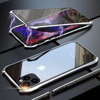 Case for iPhone 11 Pro Magnetic Adsorption Technology Cover Batman style design 9H Front and Back Tempered Glass 360Â° Full Body Shockproof Ultra Thin Metal Bumper - Silver