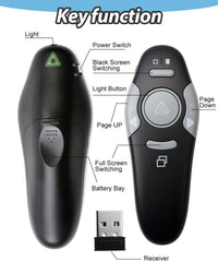 Presentation Clicker Pointer incl batteryWireless 328FT Presenter Remote USB PPT Clicker 2.4GHz Pointer Teacher Accessories for PowerPoint Slide Advancer for Keynote/PPT/Mac/PC/Classrooms Back to school Black