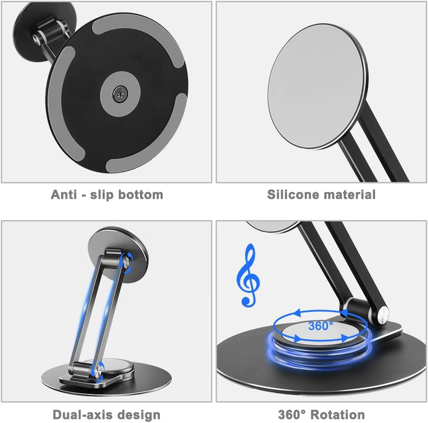 flintronic Magnetic Phone Stand for iphone, Foldable & Adjustable Aluminum Magnetic iPhone Stand with 360°Rotation Base, Compatible with iPhone 15/14/13/12 Series- Black