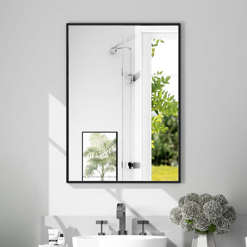 LUMIRRORSÃÂ® Bathroom Mirror 50x70cm, Aluminium Wall Mounted Mirrors, Rectangular Matt black Horizontal/Vertical Vanity Mirror for Bedroom Living Room Home Decor