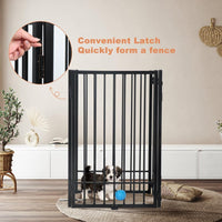 SMONTER Free Standing Dog Gate with Door Walk Through, 306cm Extra Wide Indoor Dog Fence, 80cm Height 6 Panels Foldable Metal Pet Puppy Gate for Stairs, Hallways, Doorway