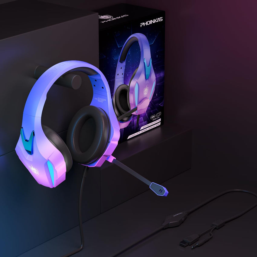 YOTMS PS4 Gaming Headset for Xbox One, PS5, PC, Wired Gaming Headset with Bass Surround, Over Ear Headphones with Mic, 3.5mm interface (Violet)