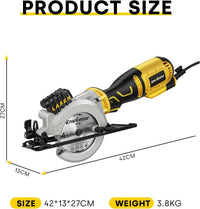 Enventor Mini Circular Saw, 705W 3500RPM Pure Copper Motor Compact Electric Circular Saw with Laser Guide, 6 Blades(115mm), Max Cutting Depth 42.8mm(90ÃÂ°), 28mm(45ÃÂ°) for Wood, Soft Metal, Tile, Plastic