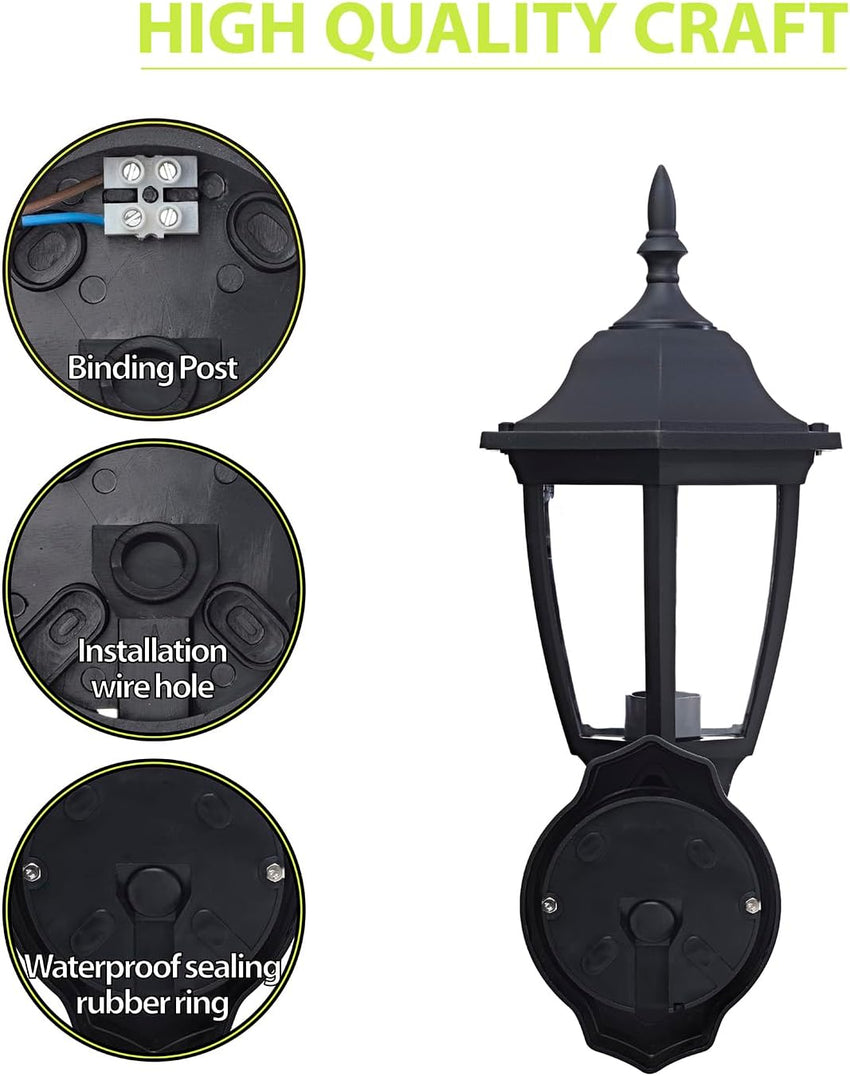 EBION Traditional Outdoor Wall Lantern, IP44 Waterproof Black 2 Pack