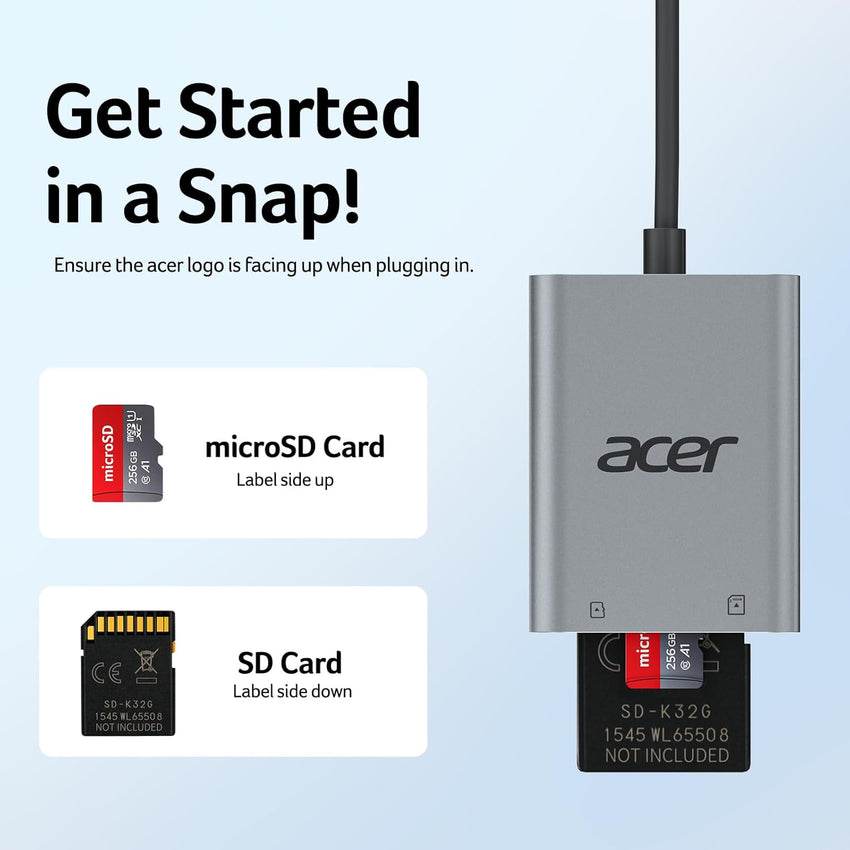 Acer USB-C SD Card Reader, High Speed Type-C Micro SD Card Adapter, USBC External Memory Card Reader SDXC, Micro SDXC Card, Compatible with MacBook Pro/Air, Acer Laptop, iPhone 16, Camera, and More