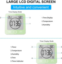 ALLOMN Bathroom Clock, LCD Digital Shower Clock Alarm Waterproof Touch Control Ã¢âÆ/Ã¢ââ° Temperature Humidity, Count Down Timer, 3 Mounting Methods, Battery Power (Green)