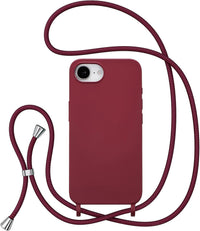 ZTOFERA Crossbody Lanyard Case for iPhone 16e/17e (6.1"), Liquid Silicone Protective Phone Case with Strap Adjustable Neck Cord Necklace Soft Cover for iPhone 16e/17e, Wine Red