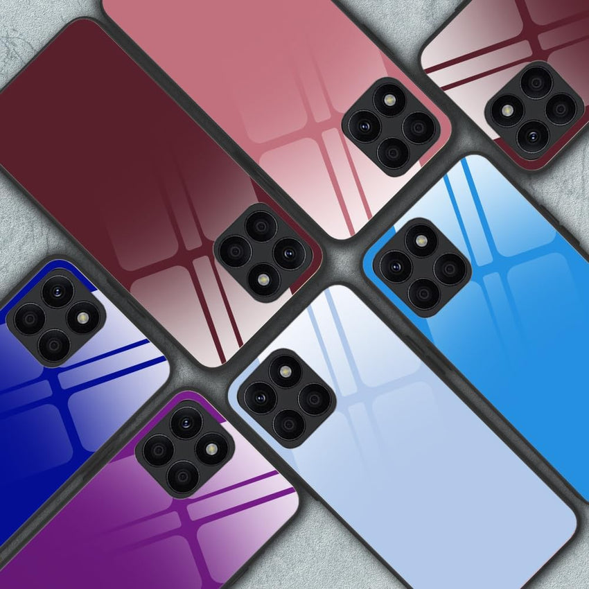 Case Cover for Honor X6a, Pure Colour Tempered Glass Back Case + Protective TPU Case for Honor X6a Cover (Light Blue 2)