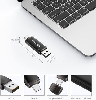 KOOTION 2-in-1 Dual USB A & C OTG Flash Drive - 128 GB for Android, Tablet, Laptop (Black)