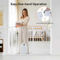 COMOMY 75-123cm Stair gate Pet Gate with Adjustable Cat Flap, Dog Gate for Stairs Doorways, Auto Close Baby Gate with Cat Door for House, Pressure Fit Easy Walk Through Safety Gate Extra Wide (White)