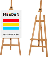 MEEDEN Painting Wooden Artist Easel: Solid Beechwood Display Easel Hold Canvas up to 109cm - Adjustable Art Easel Stand for Adults Beginner Studio Gallery Exhibition - Natural