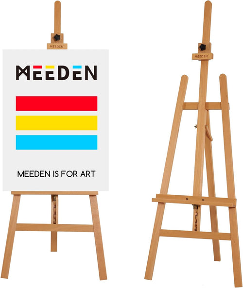 MEEDEN Painting Wooden Artist Easel: Solid Beechwood Display Easel Hold Canvas up to 109cm - Adjustable Art Easel Stand for Adults Beginner Studio Gallery Exhibition - Natural