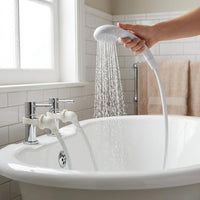 Croydex Secura Shower Head and Hose - Easy Install Push On Shower Attachment for Bath Taps with 1750mm Hose Length, Straps to Secure, Rub Clean Nozzles and Compatible with Low or High Pressure Systems