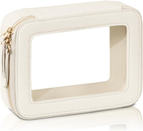 Prite Clear Makeup Bag with Gift Box Waterproof Cosmetic Case Travel Toiletry Bag Car Essentials with Double Zippers (Beige)