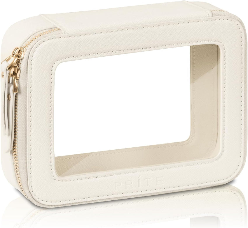 Prite Clear Makeup Bag with Gift Box Waterproof Cosmetic Case Travel Toiletry Bag Car Essentials with Double Zippers (Beige)