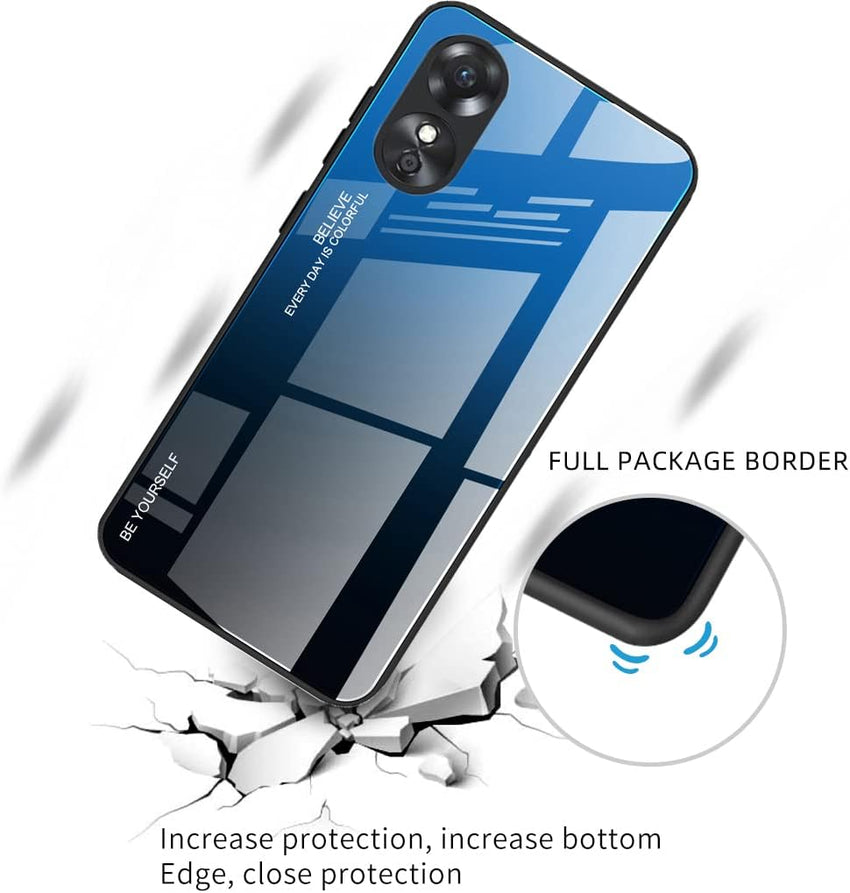 Case BLUE BLACK GRADIENT for Oppo A78 5G, Gradient Tempered Glass Back Case and Shockproof Silicone Tpu Protective Phone Case Cover (Blue/red)