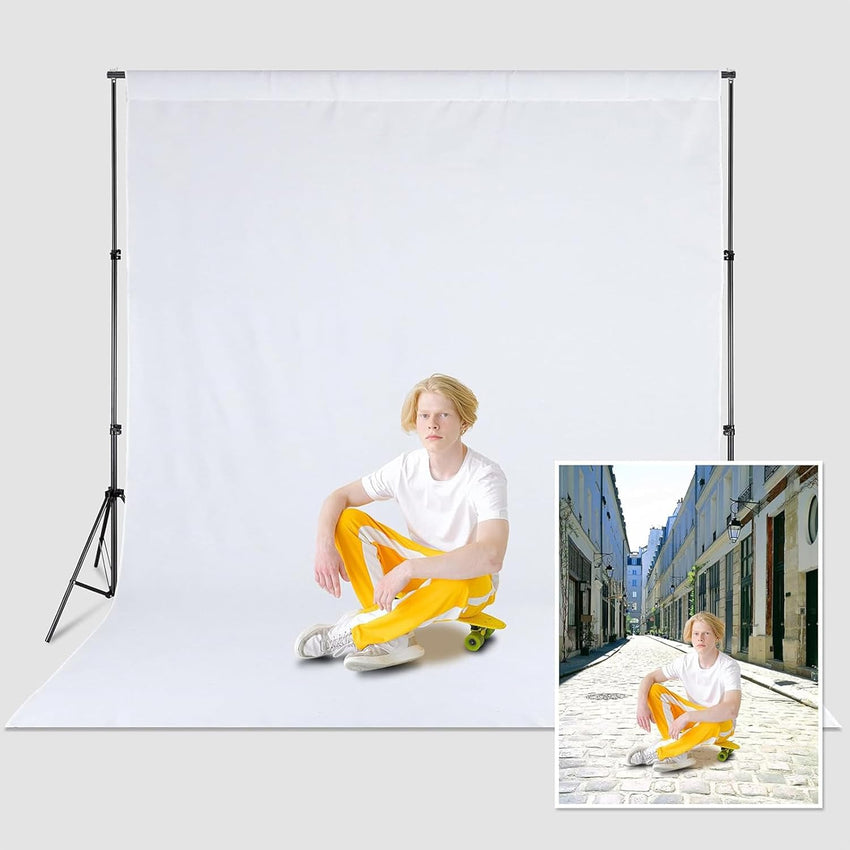 Zdada White Backdrop Screen Background,10x10ft/3x3M Collapsible Background Photography,Washable Polyester Photography Backdrop for Photo Studio, Live Streaming, Zoom Meeting, Gaming