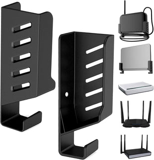 Bamyli 2 Pcs Universal Wall Mount for Routers/TV Box/Laptop/Network Switches/Modems,WIFI Router Stand Shelf Router Shelf Wall Mounted for Most Routers (Black)