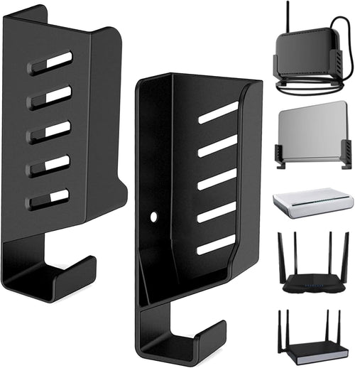 Bamyli 2 Pcs Universal Wall Mount for Routers/TV Box/Laptop/Network Switches/Modems,WIFI Router Stand Shelf Router Shelf Wall Mounted for Most Routers (Black)