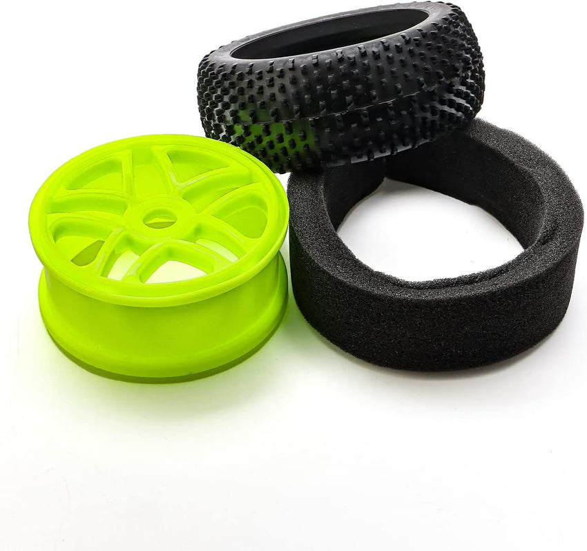 Pxyelec 17mm Buggy Wheel Tires Pack of 4 Rubber Tyres for 1:8 Scale RC Car â Green