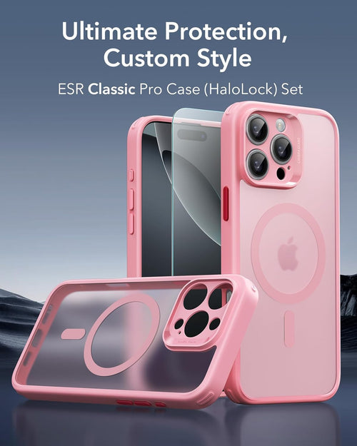 ESR for iPhone 16 Pro Case (4 in 1) Set, Translucent Matte Case with Screen Protector, Compatible with MagSafe, Military-Grade Protection, Classic Series, Frosted Pink
