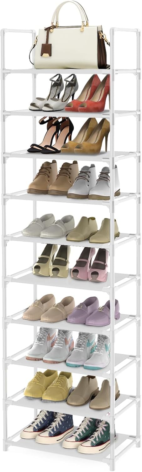 barsone Shoe Rack 10 Tier Tall Shoe Racks Storage,20-25 Pairs shoe storage Metal Shoe Shelf, Stackable Shoe Stand Organizer for Narrow Space Closet Entryway Hallway